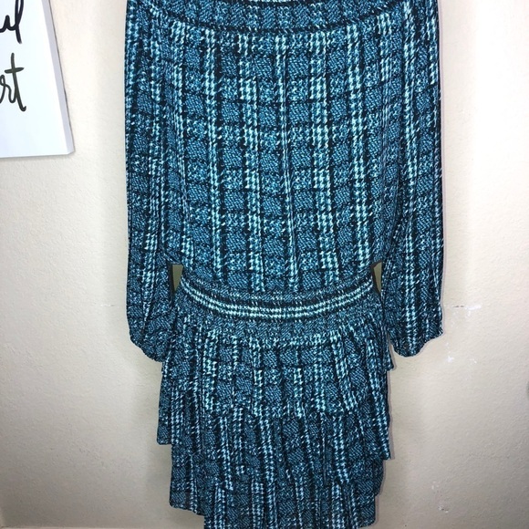 Michael Michael Kors Dress Houndstooth Teal Black & White Ruffle Dress Size L - Picture 6 of 8